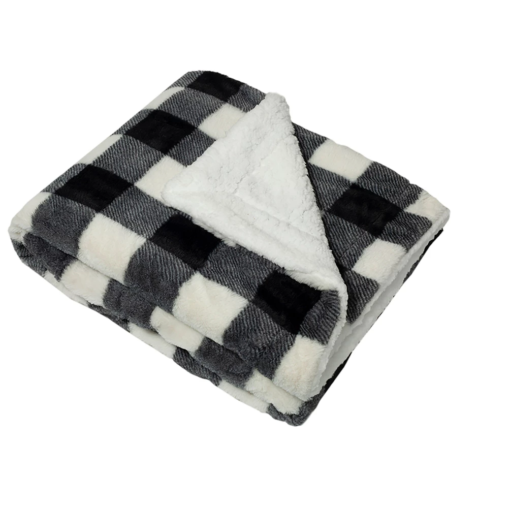 URBAN DEER Black White Buffalo Check Printed Faux Rabbit fur Reversible to White Sherpa 50 x 60 Throw - RK-RABSH-BBUF - Blankets & Bedspreads 4 URBAN DEER Black White Buffalo Check Printed Faux Rabbit fur Reversible to White Sherpa 50 x 60 Throw - RK-RABSH-BBUF - Blankets & Bedspreads - Image 2