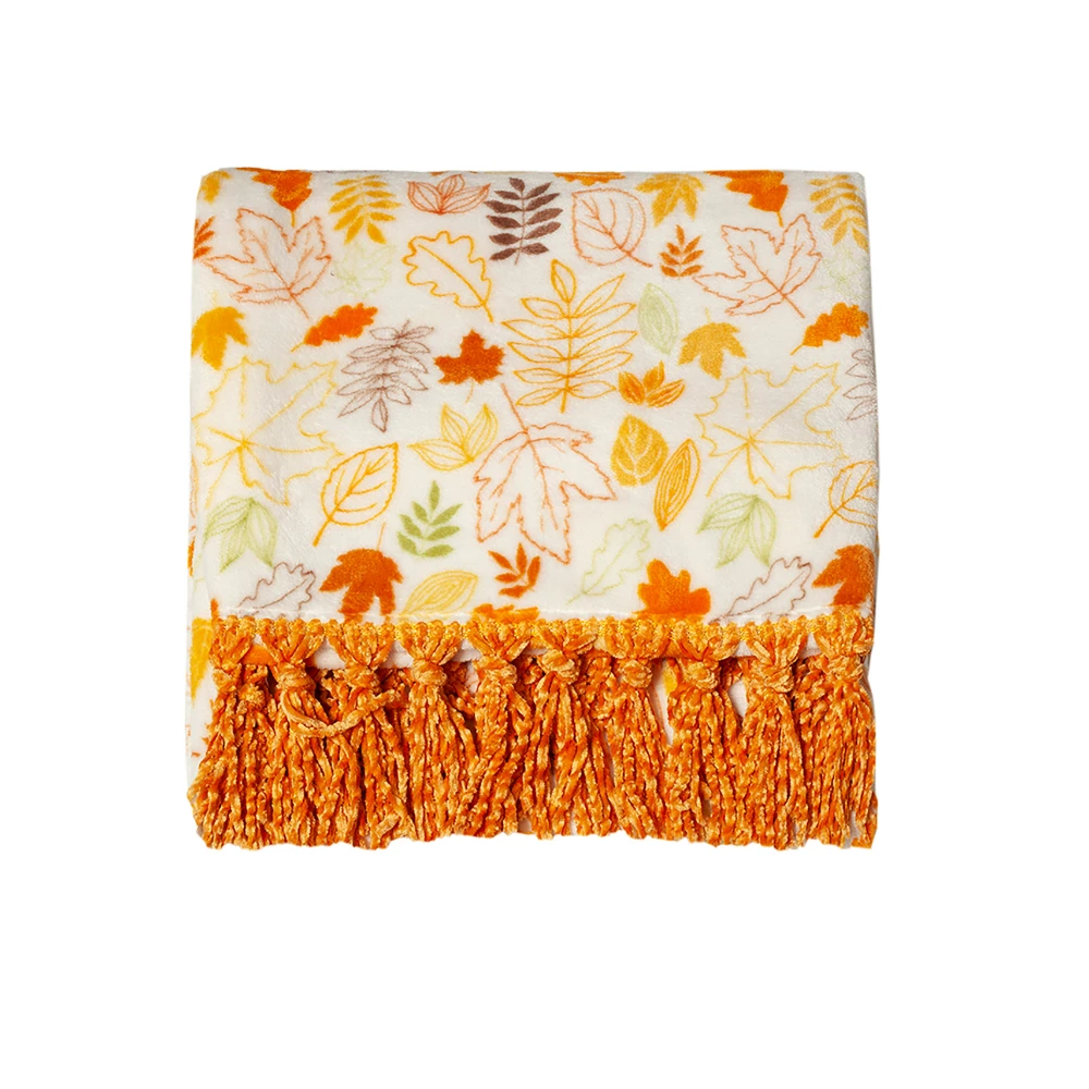 URBAN DEER Pumpkin/Leaves velvet 50 x 60 throw with Fringe - RK-VELFR-PUMP - Blankets & Bedspreads 4 URBAN DEER Pumpkin/Leaves velvet 50 x 60 throw with Fringe - RK-VELFR-PUMP - Blankets & Bedspreads - Image 2