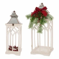 Glitzhome Farmhouse Wood Metal Lantern Set - 1107203556 - Novelty Lighting