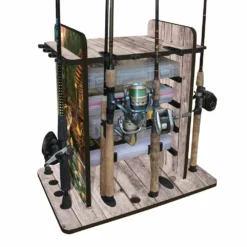Rush Creek Creations Bass 14 Fishing Rod Rack with Four Bait Bin Storage 383009 - Storage Furniture -Outlet Hearth And Home Store 1 35 97