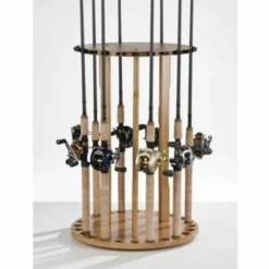 Organized Fishing 24 Capacity Oak Spinning Floor Rod Rack BPSP024 - Storage Furniture