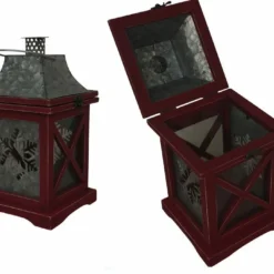 Various Brands Small Red Wood Lantern with Snow Flake Cutout JK38529ARK - Décor