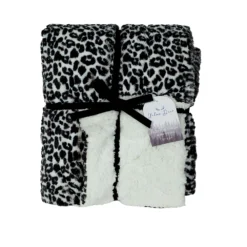 URBAN DEER White Leopard Printed Fur Reversible to White Sherpa 50x 60 Throw - RK-FURSH-CLEO - Blankets & Bedspreads