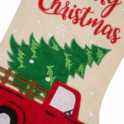 Glitzhome Embroidered Linen Christmas Red Truck Stocking - 1113203054 - Christmas Stockings -Outlet Hearth And Home Store 4dd2b0082403bf919dea0cb9c89c1c1debaac821 93430043 3