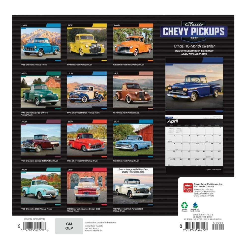 Brown Trout Classic Chevy Pickups 2023 Square Foil Calendar - Calendars 4 Brown Trout Classic Chevy Pickups 2023 Square Foil Calendar - Calendars - Image 2