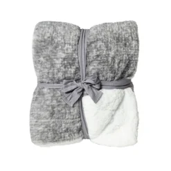 URBAN DEER Grey Printed Faux Rabbit fur Reversible to White Sherpa 50 x 60 Throw - RK-RABSH-PGRY - Blankets & Bedspreads