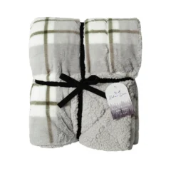 URBAN DEER Grey & White Plaid Printed Fur Reversible to White Sherpa 50 x 60 Throw - RK-FURSH-TPLD - Blankets & Bedspreads
