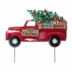 Various Brands 28" Wooden & Metal Lighted Truck Yard Stake - JKC01629RK - Porch Seasonal Decor