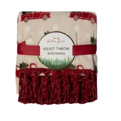 URBAN DEER Red Truck with Tree velvet 50 x 60 throw with Fringe - RK-VELFR-TRK - Blankets & Bedspreads