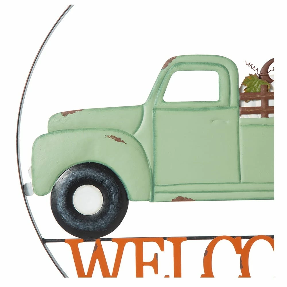 Glitzhome 22" Round Metal Truck Pumpkin Hanger - JKC02302 - Porch Seasonal Decor 4 Glitzhome 22" Round Metal Truck Pumpkin Hanger - JKC02302 - Porch Seasonal Decor - Image 2