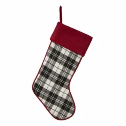 Glitzhome Black White Plaid Fabric Christmas Stocking - 1113203329 - Christmas Stockings