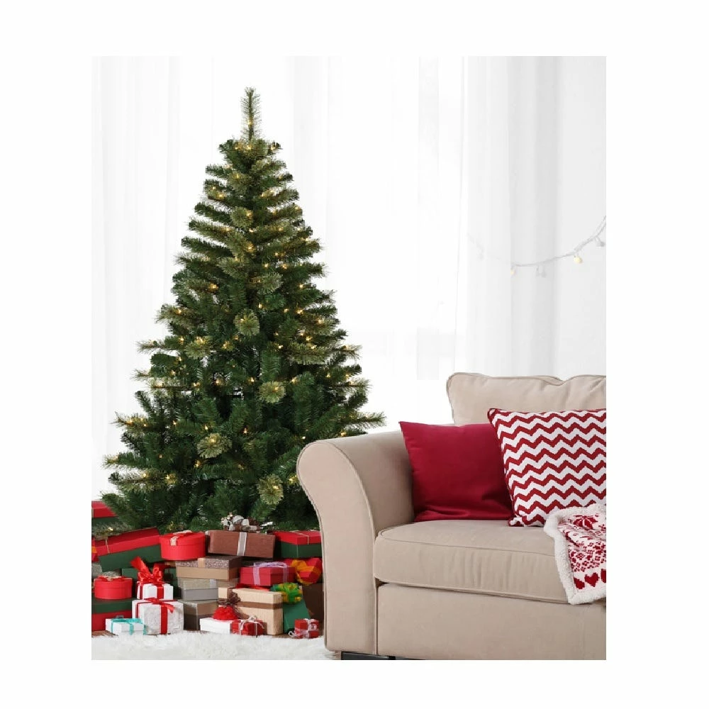 Four Seasons 6.5' Pre-Lit Cashmere/ PVC Mixed Pine Tree with 200 Clear Lights - 15-296-T65CL-A - Christmas Decor 4 Four Seasons 6.5' Pre-Lit Cashmere/ PVC Mixed Pine Tree with 200 Clear Lights - 15-296-T65CL-A - Christmas Decor - Image 2