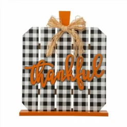 Various Brands 25" Large Plaid Thankful Pumpkin Porch Sign - JKC01118 - Porch Seasonal Decor