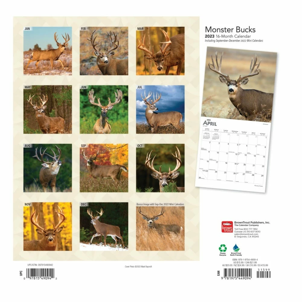 Brown Trout Monster Bucks 2023 Square Foil Calendar - Calendars 4 Brown Trout Monster Bucks 2023 Square Foil Calendar - Calendars - Image 2