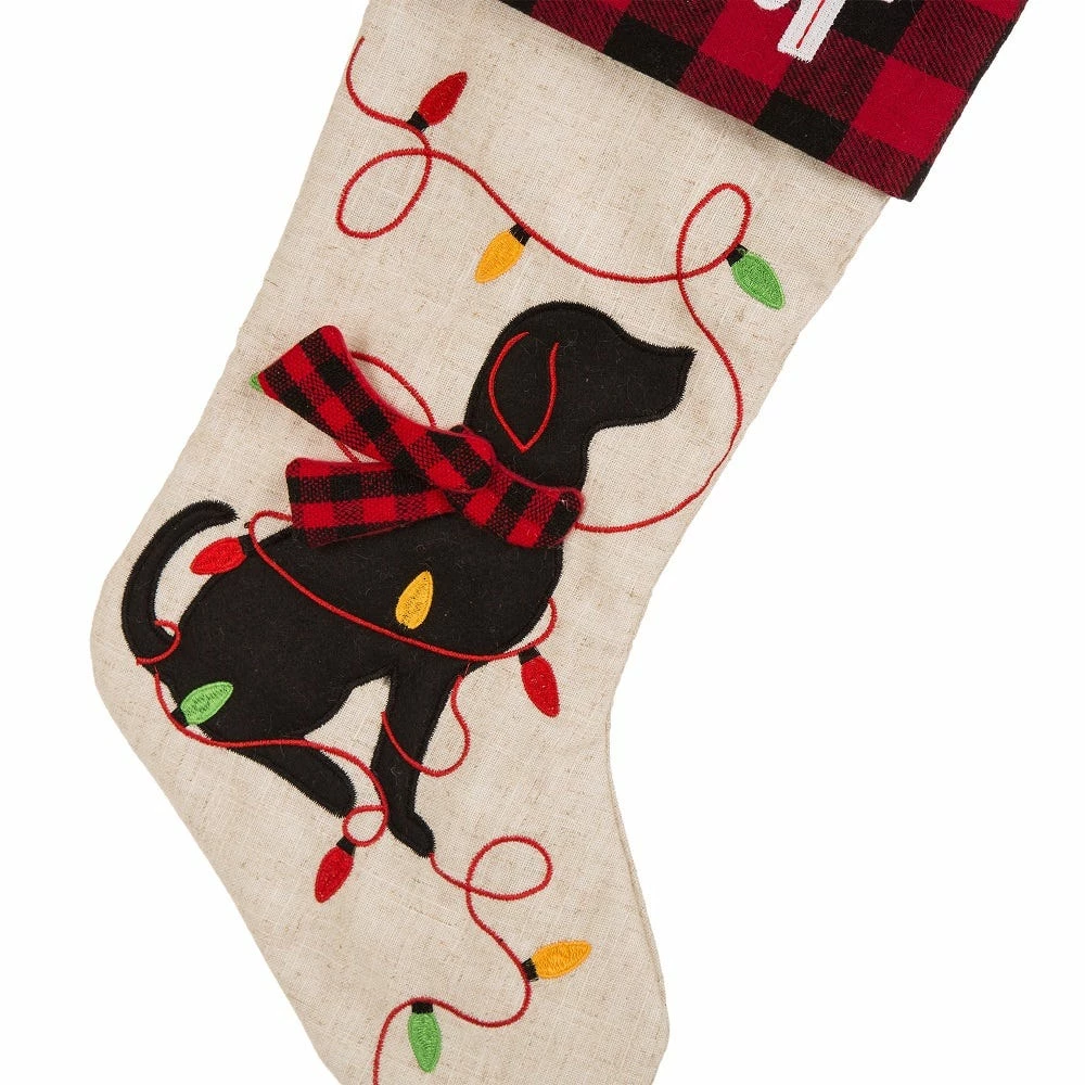 Glitzhome LED Dog Embroidered Linen Christmas Stocking - 1113203059 - Christmas Stockings 5 Glitzhome LED Dog Embroidered Linen Christmas Stocking - 1113203059 - Christmas Stockings - Image 3