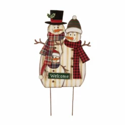 Glitzhome Metal Christmas Snowman Family Yard Stake - 1103202624 - Yard Decor