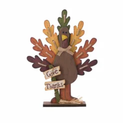 Glitzhome 18.11 Inch Burlap Wooden Turkey Table Décor - 1203004239 - Wall Decor