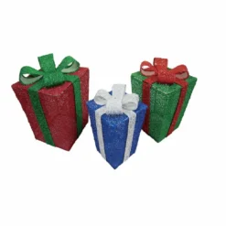 Four Seasons Set Of 3 Size Lighted Gift Boxes Indoor Outdoor Christmas Decorations - 21DH112304