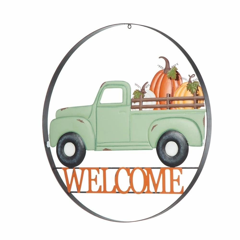Glitzhome 22" Round Metal Truck Pumpkin Hanger - JKC02302 - Porch Seasonal Decor 3 Glitzhome 22" Round Metal Truck Pumpkin Hanger - JKC02302 - Porch Seasonal Decor