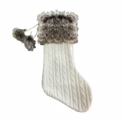 Four Seasons 20" Chunky Cable Knitted Twist Decorative Cream Colored Body Faux Fur Welt Cuff Christmas Stockings - 21XZ-111803S - Christmas Decor