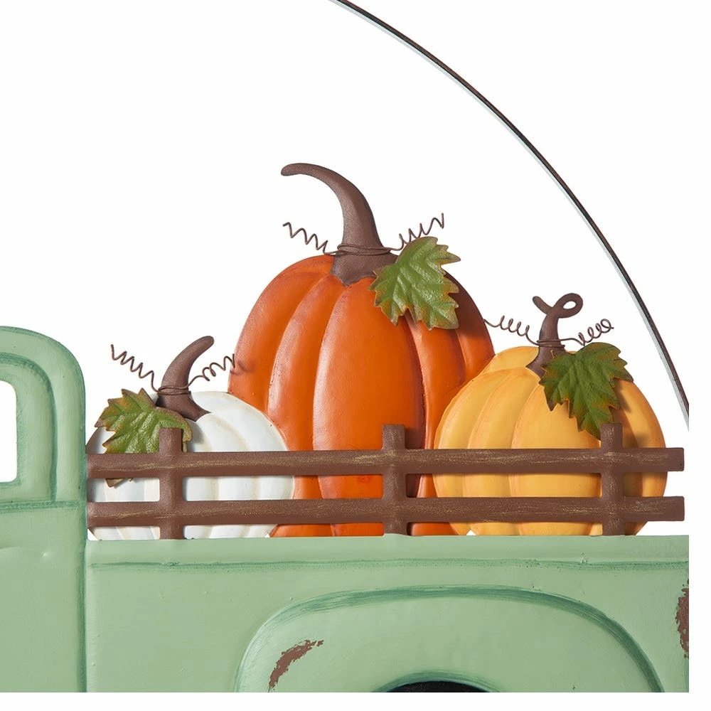 Glitzhome 22" Round Metal Truck Pumpkin Hanger - JKC02302 - Porch Seasonal Decor 7 Glitzhome 22" Round Metal Truck Pumpkin Hanger - JKC02302 - Porch Seasonal Decor - Image 5